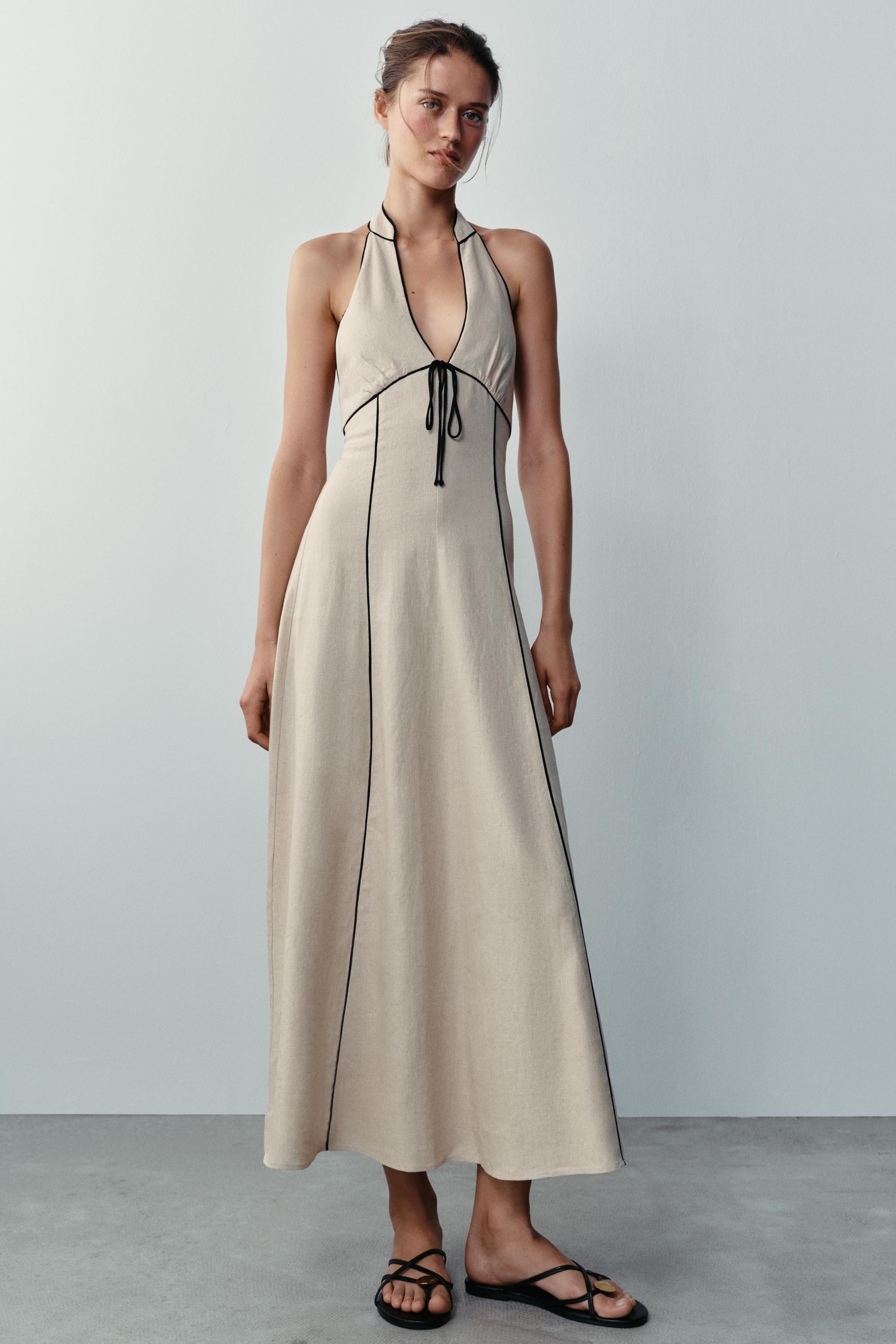 LINEN CONTRAST TRIM DRESS | Zara US