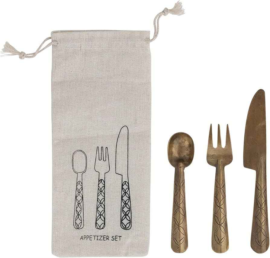 Creative Co-Op 3-Piece Hand-Forged Brass Appetizer Utensils, Antique Finish | Amazon (US)