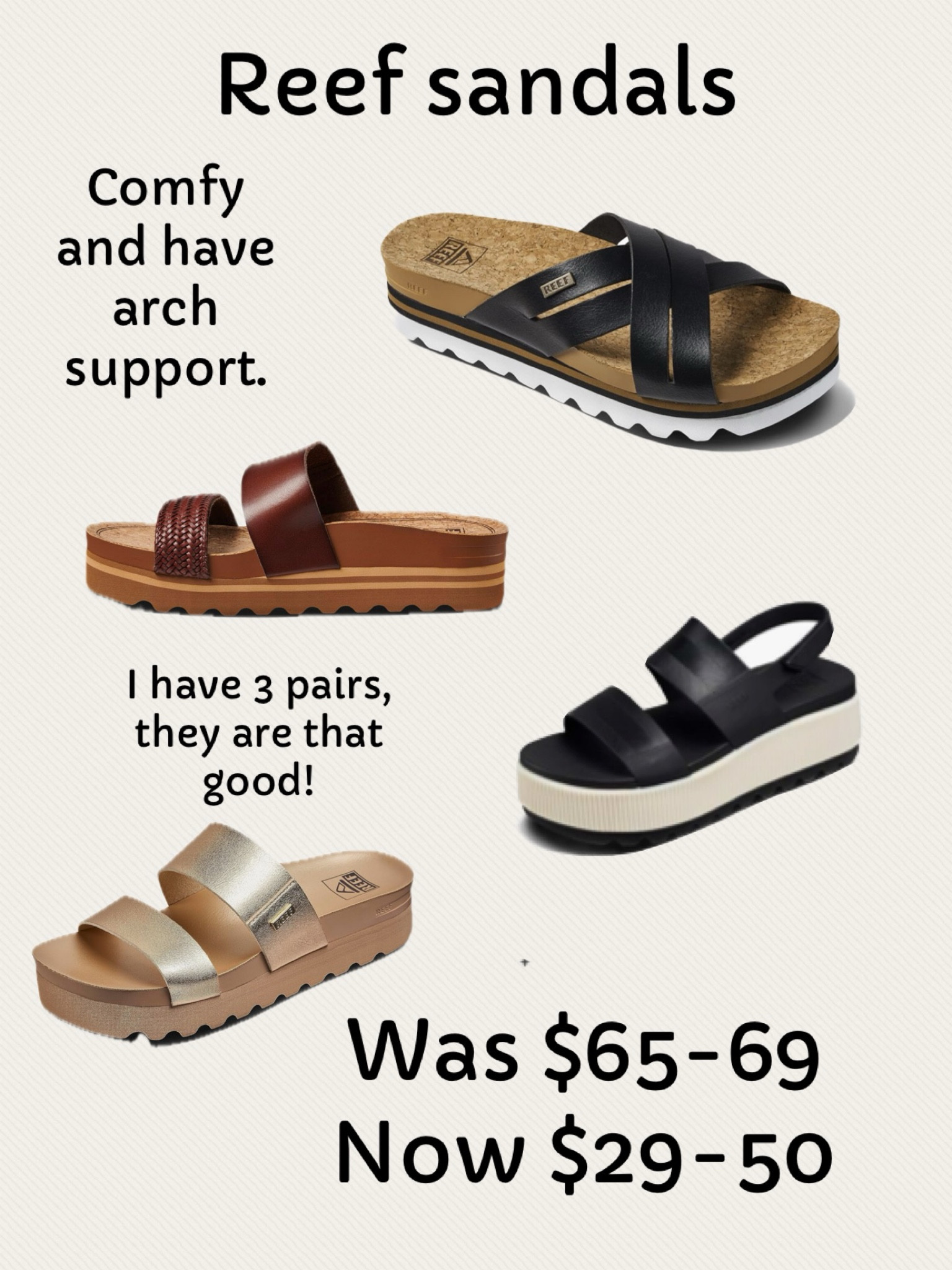 Reef sandals
At h support
Comfy and cute sandals
End of season sales
Vacation shoes


#LTKOver40 #LTKShoeCrush #LTKFindsUnder50