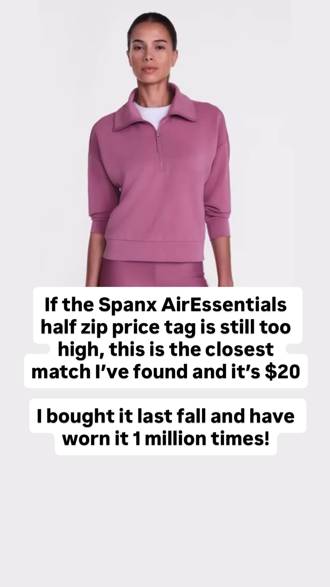 If the Spanx AirEssentials half zip price tag is still too high, this is the closest match I’ve found and it’s $20

I bought it last fall and have worn it 1 million times