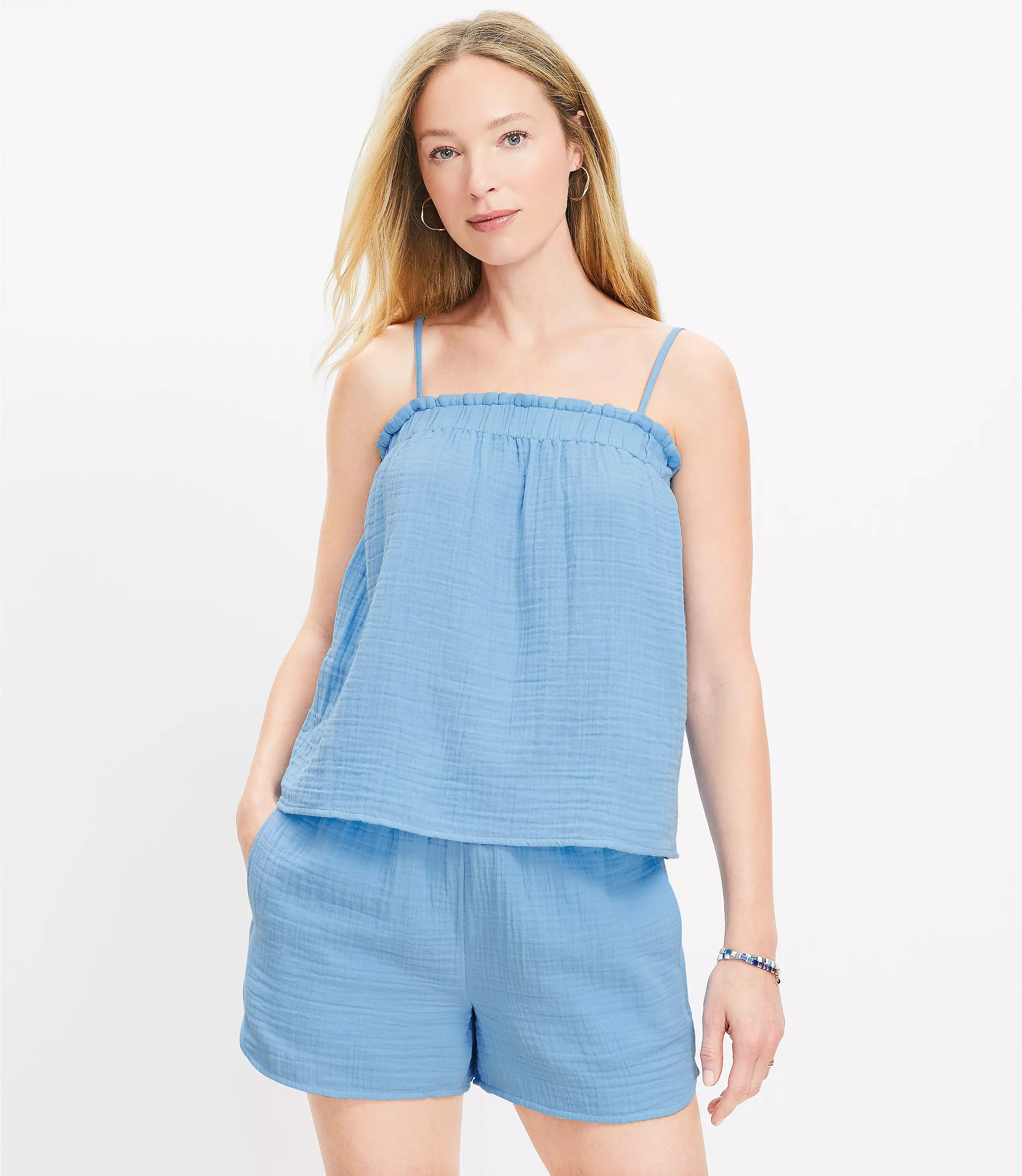 LOFT Beach Triple Cloth Ruffle Tank Top | LOFT