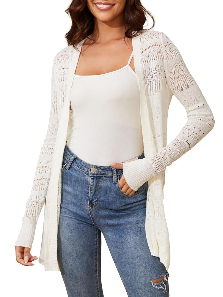 Spicy Sandia Women's Lightweight Shrugs Crochet Bolero Sweaters Tie Front 3/4 Sleeve Cropped Card... | Amazon (US)