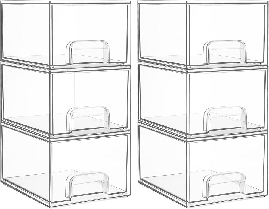 Vtopmart 6 Pack Clear Stackable Storage Drawers, 4.4'' Tall Acrylic Bathroom Makeup Organizer,Pla... | Amazon (US)