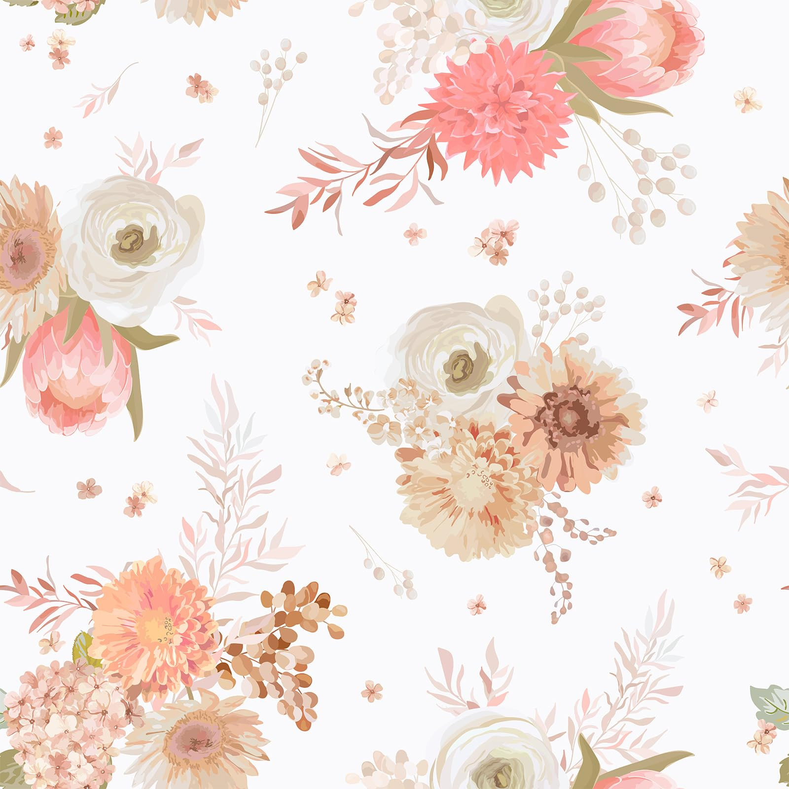 VEELIKE Soft Peachy Floral Peel and Stick Wallpaper Vintage Dahlia Flower Wallpaper for Girls Bed... | Amazon (US)
