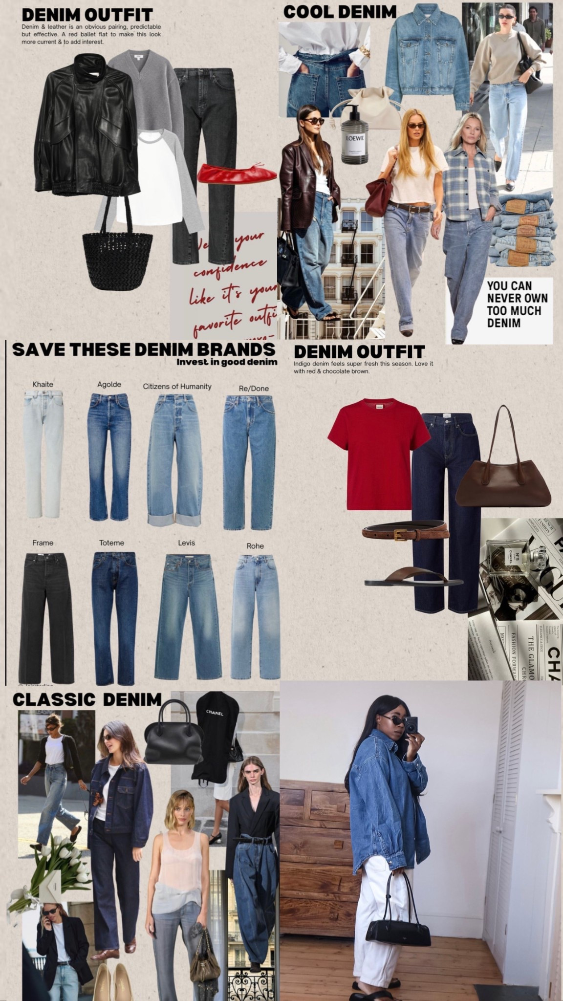 Good Denim. The denim edit 👖 1-20 Inspo & shopping edits + notes 📝 part 2 

📌 Denim is a running theme on my Pinterest boards & is a ‘go to ‘ option which I wear all year around. ‘You can never have too many pairs of good jeans’ on slide 4 I have detailed 8 denim brands that I’d recommend, that are worth checking out. 

It’s a fail safe, which looks really cool, can look edgy, but at the same simple and chic.

A good pair of jeans can be hard to find, but my goodness when you find them hang on to them no matter what! Throughout the years I have learnt that investing in denim is a good idea. I notice the difference in quality ( when worn and washed) the fit, durability and comfort levels. 

I have included a great variety of Jean styles, cuts and colours. Hopefully something for everyone, with each look styled, I have also included some of my own denim snaps. 

#LTKuk #LTKspring #LTKeurope