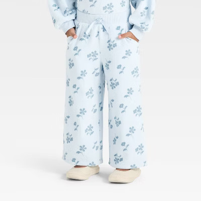 Toddler Girls' Velour Wide Leg Pants - Cat & Jack™ Light Blue 2T | Target
