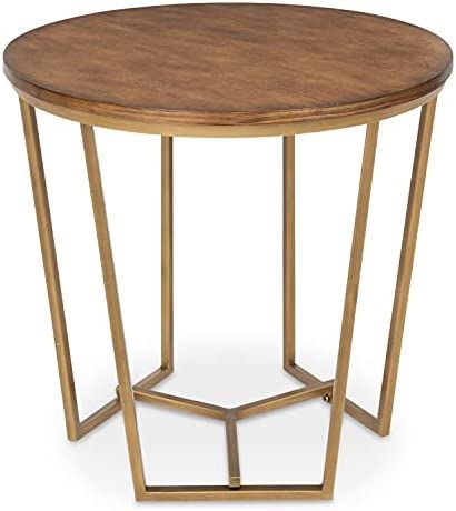 Kate and Laurel Solvay Round Wood and Metal Side Accent Table, Walnut and Gold Finish | Amazon (US)