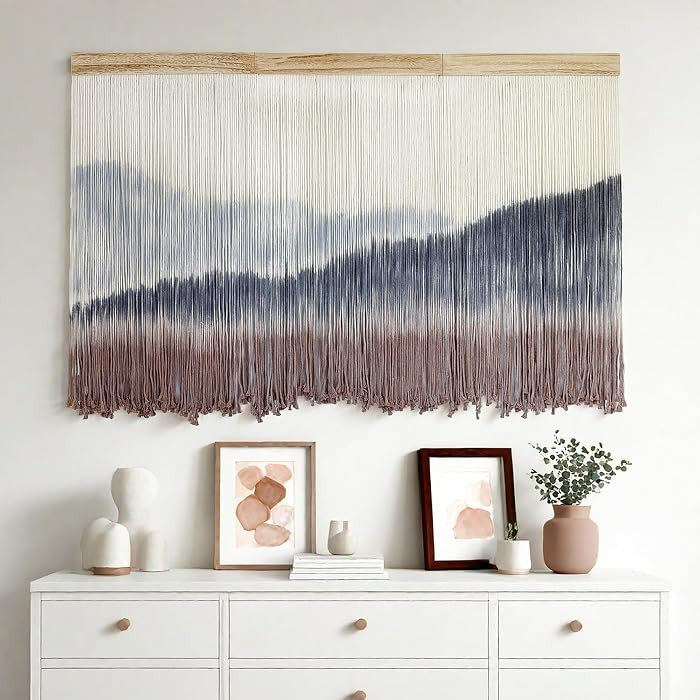 AKSWSHO Macrame Wall Hanging, Extra Large Mountain Dip-Dye Handmade Cotton Tapestry 59.06" x 38.1... | Amazon (US)
