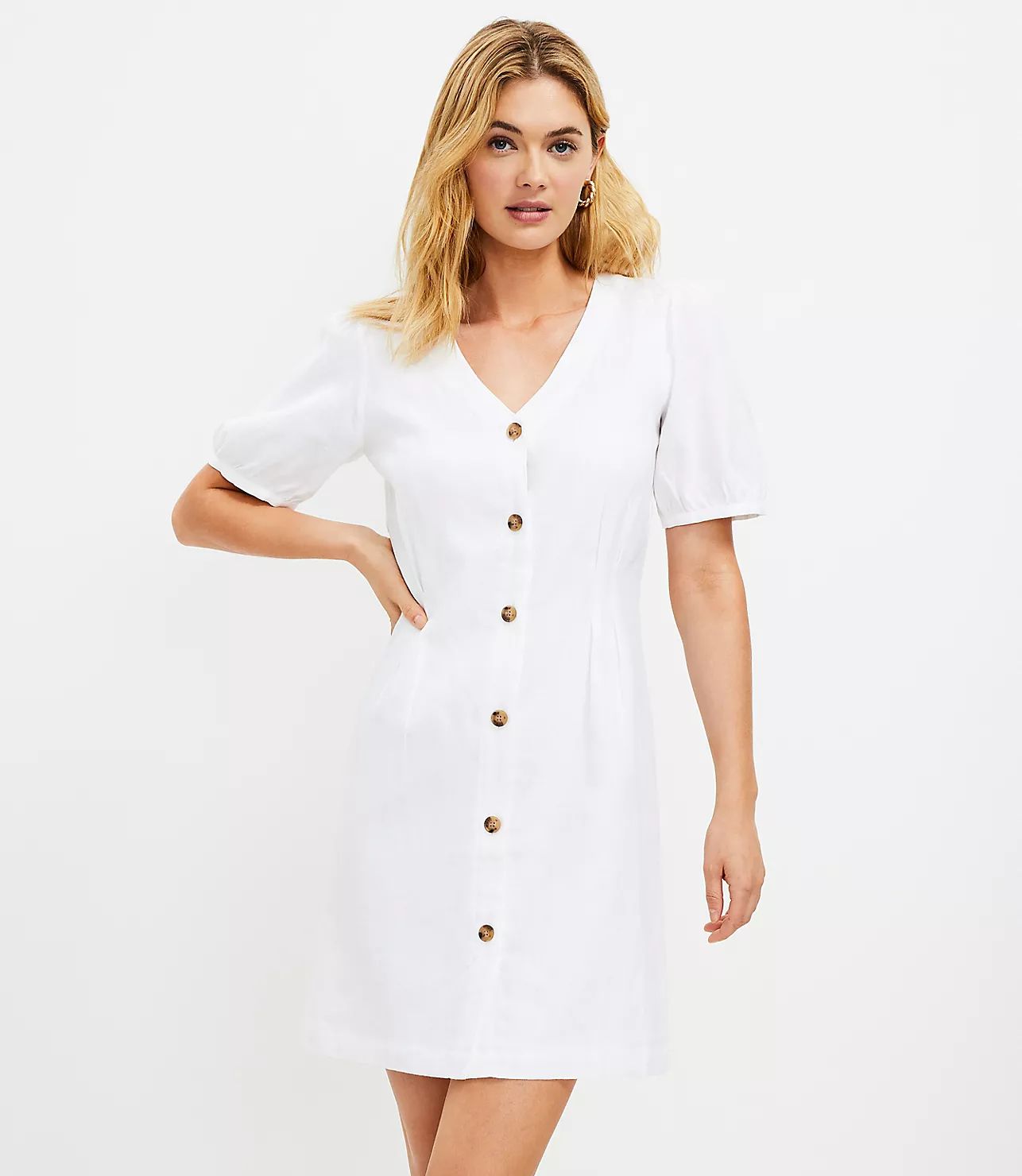 Button V-Neck Dress | LOFT