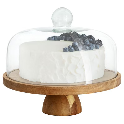 MegaChef Acacia Wood Multi-Function Cake Stand with Glass Dome Lid | Target