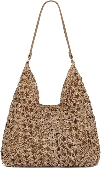 Straw Beach Tote Bag for Women Raffia Crochet Purse Large Summer Hobo Woven Shoulder Handbag for ... | Amazon (US)