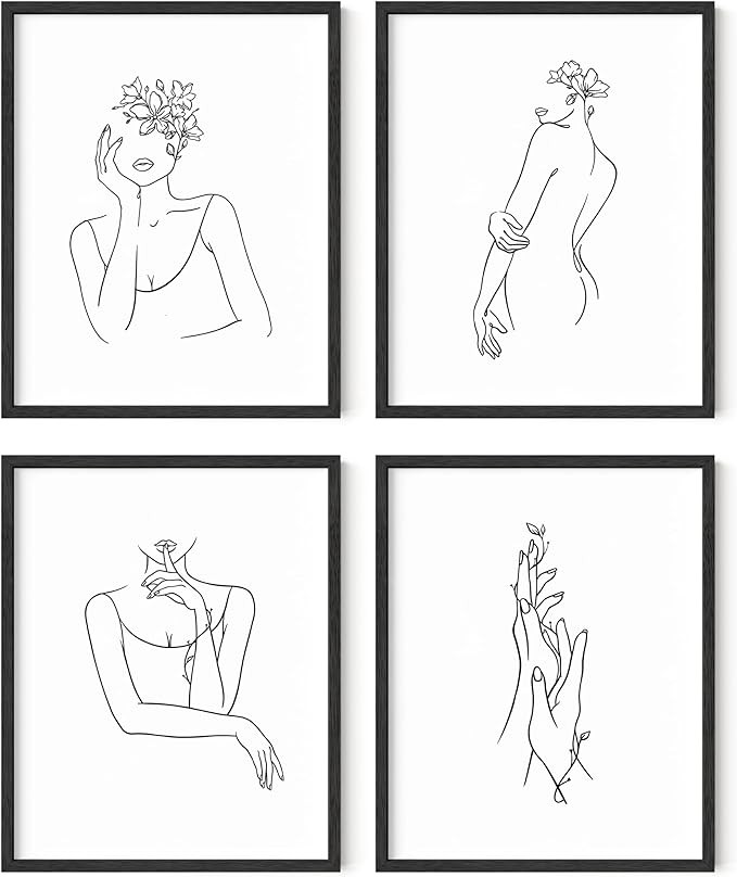 HAUS AND HUES Minimalist Line Art Wall Decor - Set of 4 Minimalist Wall Art Female Poster, Line D... | Amazon (US)