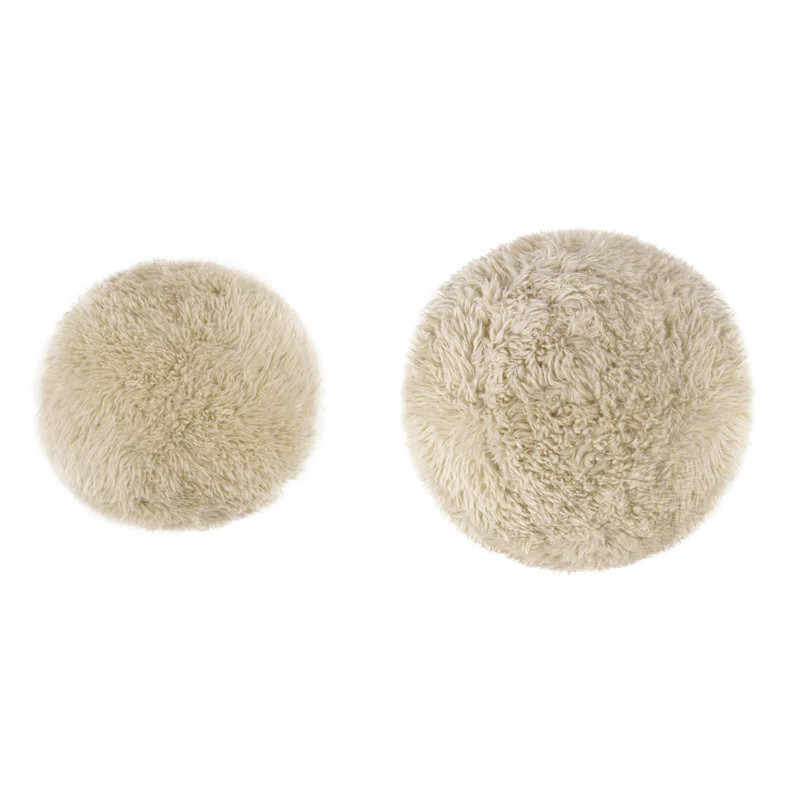 Teddy 11" & 9" Round Sphere Accent Ball Throw Pillow, Set Of 2, Cream Beige Faux Fur | Wayfair North America