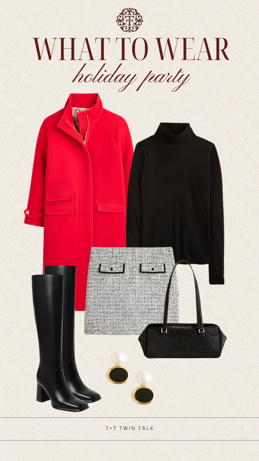 T+T, what to wear to a holiday party! We love this J.Crew tweed skirt paired with a long sleeve black top and tall black boots. We would layer a bright red coat over the top for a fun pop of color! 

#LTKOver40 #LTKootd #LTKHoliday