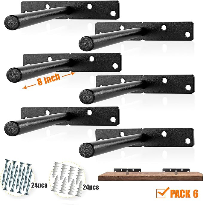 BATODA - 8" Heavy Duty Floating Shelf Bracket (6 pcs) – Solid Steel Blind Shelf Supports - Hidd... | Amazon (US)