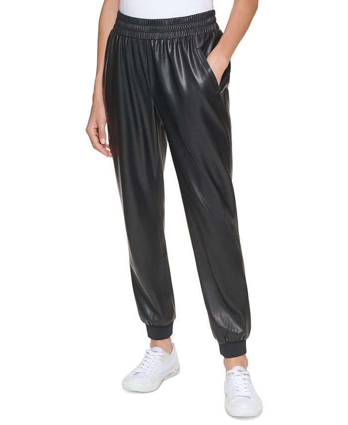 Calvin Klein Faux Leather Jogger Pant & Reviews - Pants & Capris - Women - Macy's | Macys (US)