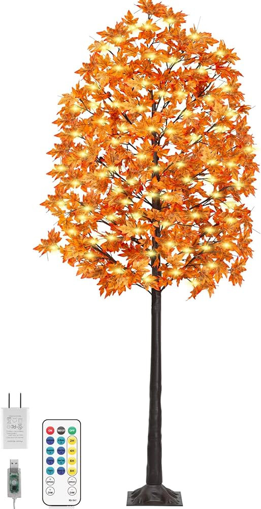 8FT 210 LED Lighted Maple Tree - Thanksgiving Decor Artificial Fall Tree with 21 Branches, 21 Aco... | Amazon (US)