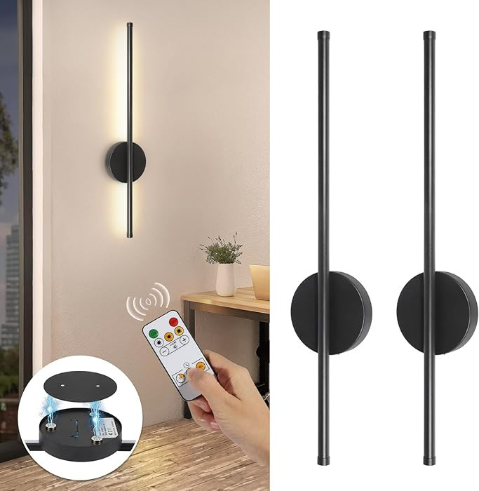 Battery Operated Wall Sconces Set of Two, Wireless Rechargeable Wall Sconces Black with Remote Co... | Amazon (US)