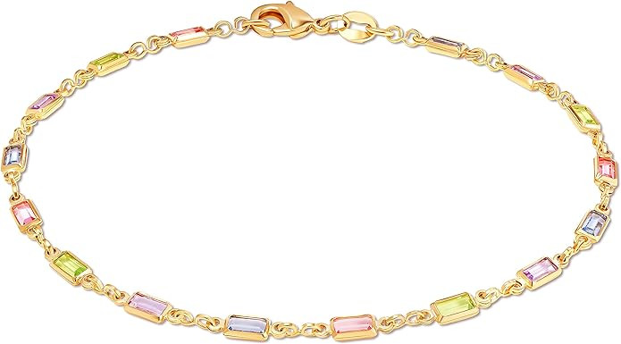 Barzel 18K Gold Plated Baguette Multi Stone Crystal Bracelet For Women, 7.5 Inches - Made In Braz... | Amazon (US)