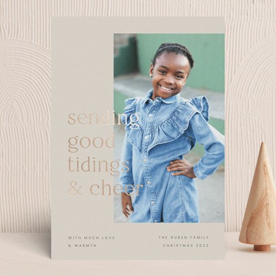 "Cheer" - Customizable Foil-pressed Holiday Cards in Brown by Blustery August. | Minted