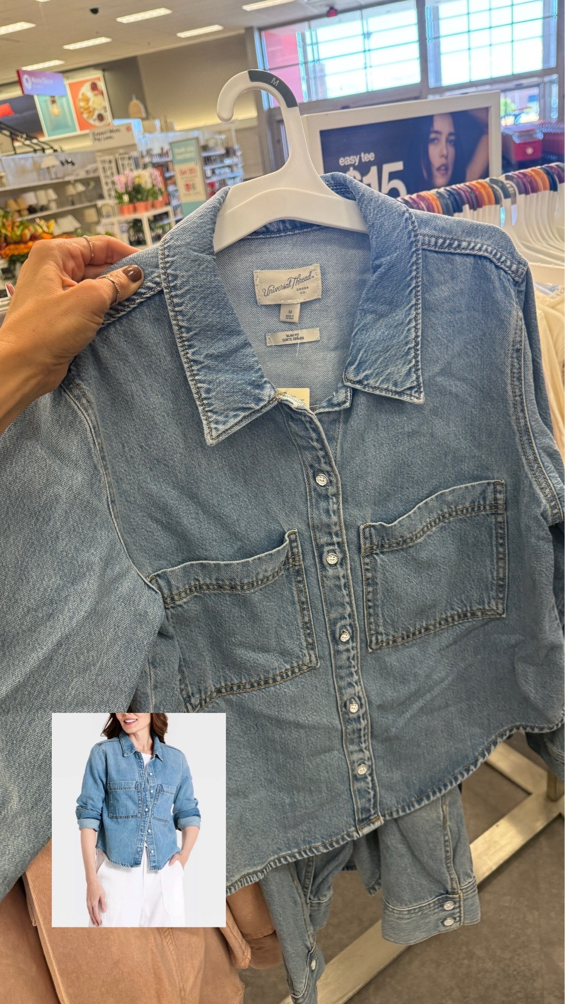 I bought this denim button up!!