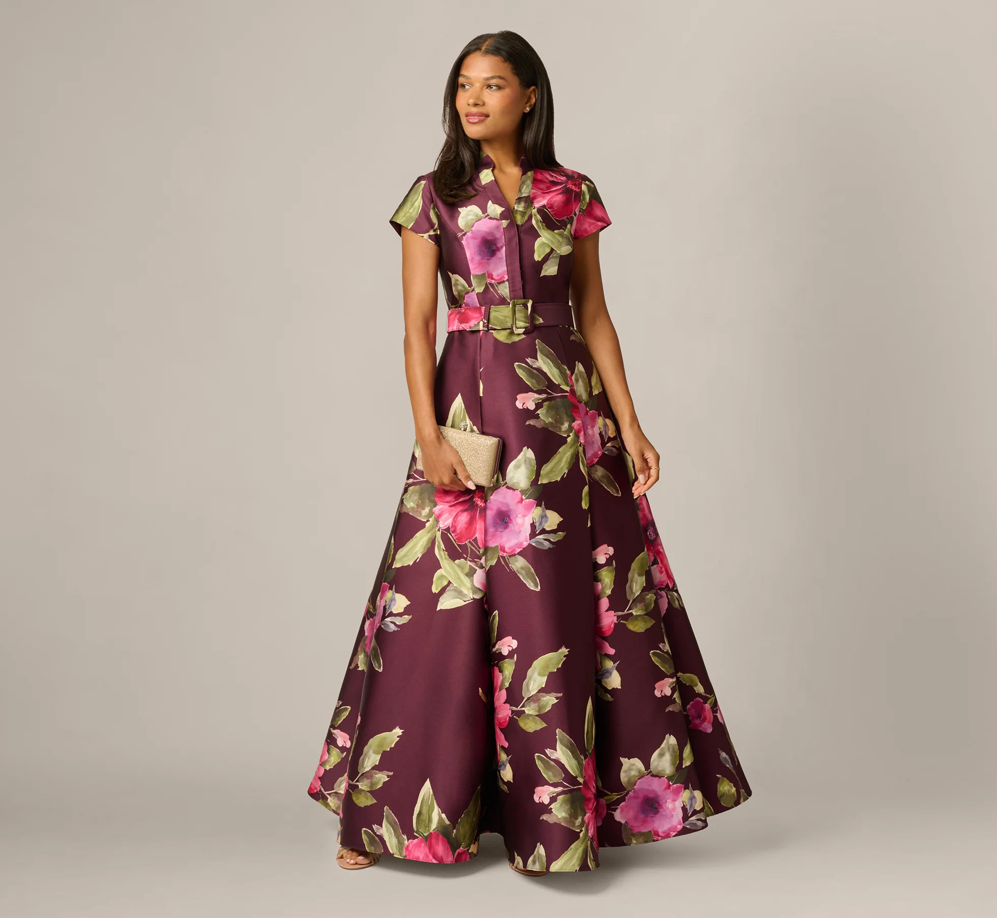 Redu Short Sleeve Magnolia Floral Ballgown - Adrianna Papell | Adrianna Papell