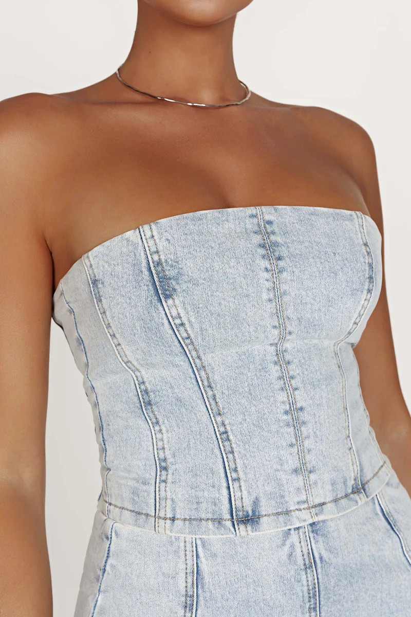 Jordana Denim Tube Top - Light Blue | MESHKI US