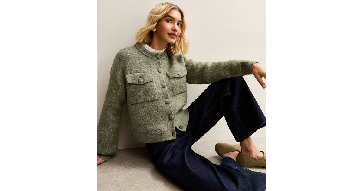 Light Khaki Flap Pocket Knitted Bomber | New Look | New Look (UK)