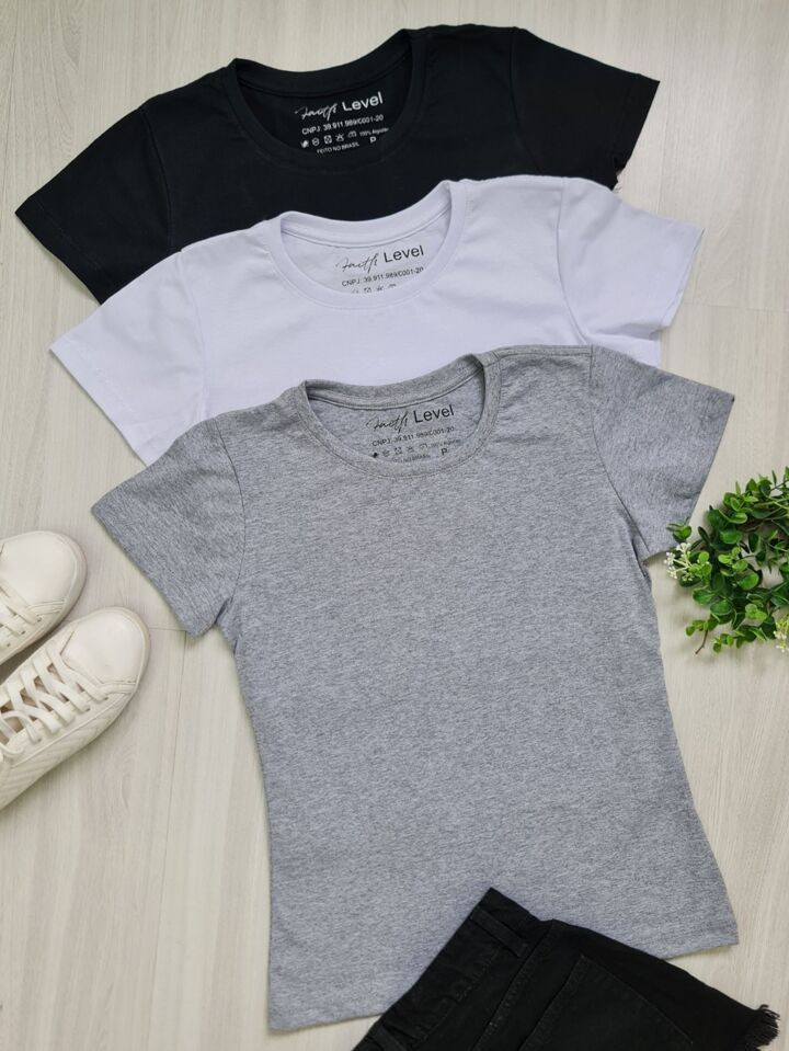 Kit 3 feminina T-shirt camiseta conforto e qualidade Mulheres estilo | SHEIN