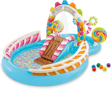 Intex 9ft x 6ft x 51in Kids Inflatable Candy Zone Play Center Pool w/Waterslide | Amazon (US)