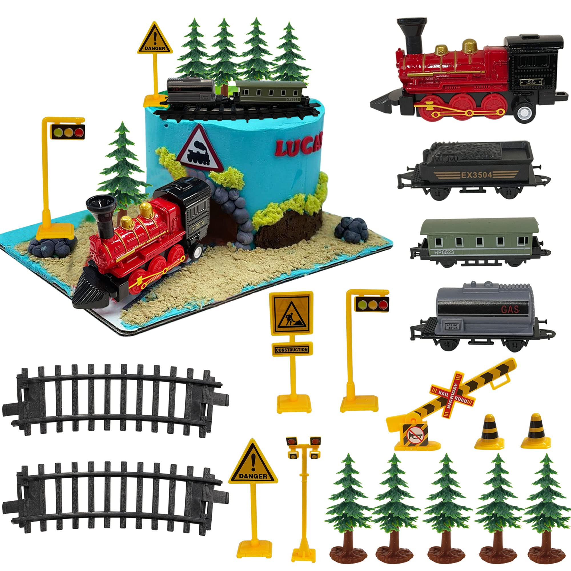 18PCS Train Cake Decorations and Toppers for Birthday Party Supplies - Railway Steam Theme Party ... | Amazon (US)