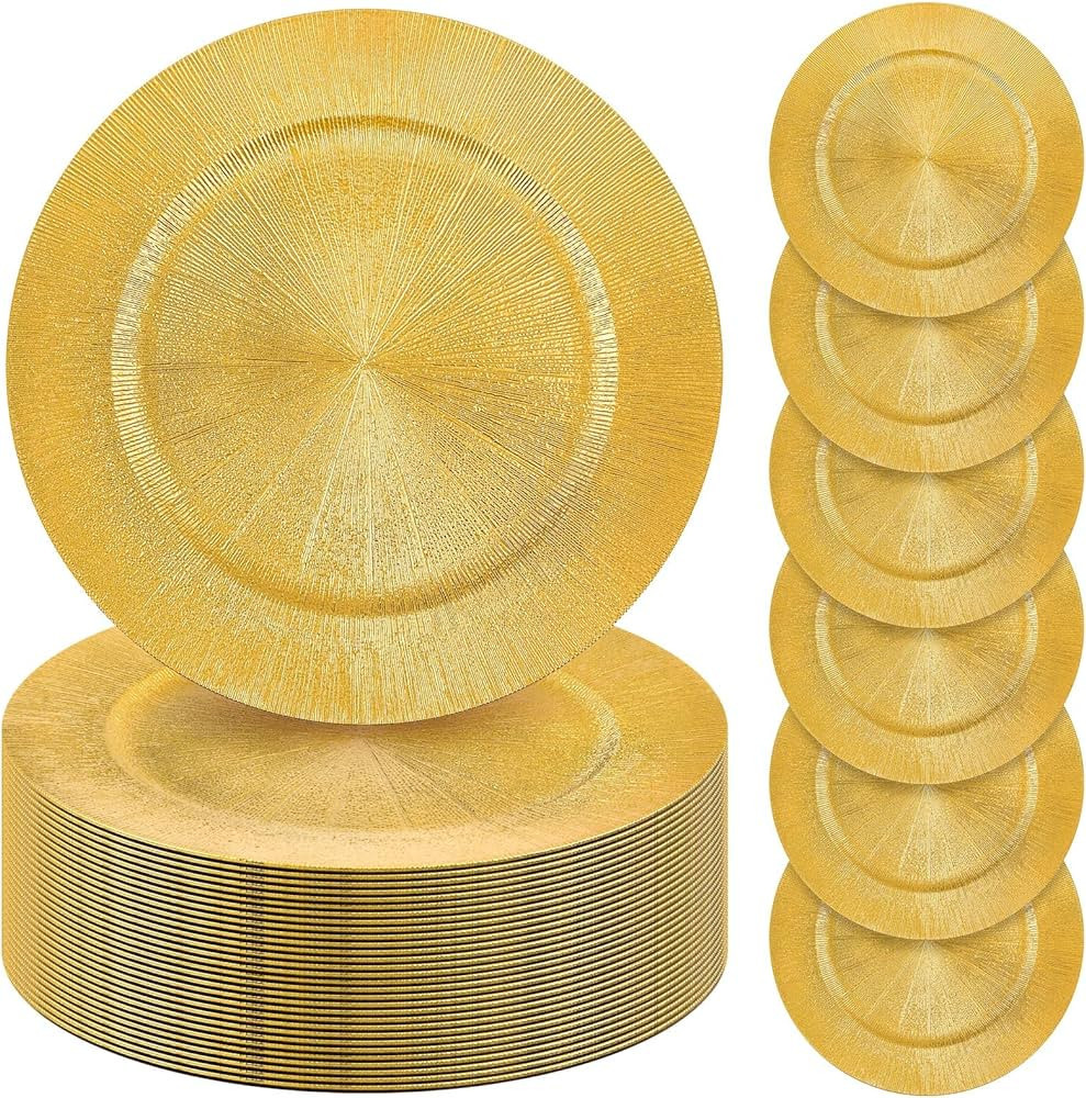 Tanlade 50 Pcs Charger Plates Bulk, 13 Inch Round Charger Plates Plastic Wedding Dinner Elegant R... | Amazon (US)