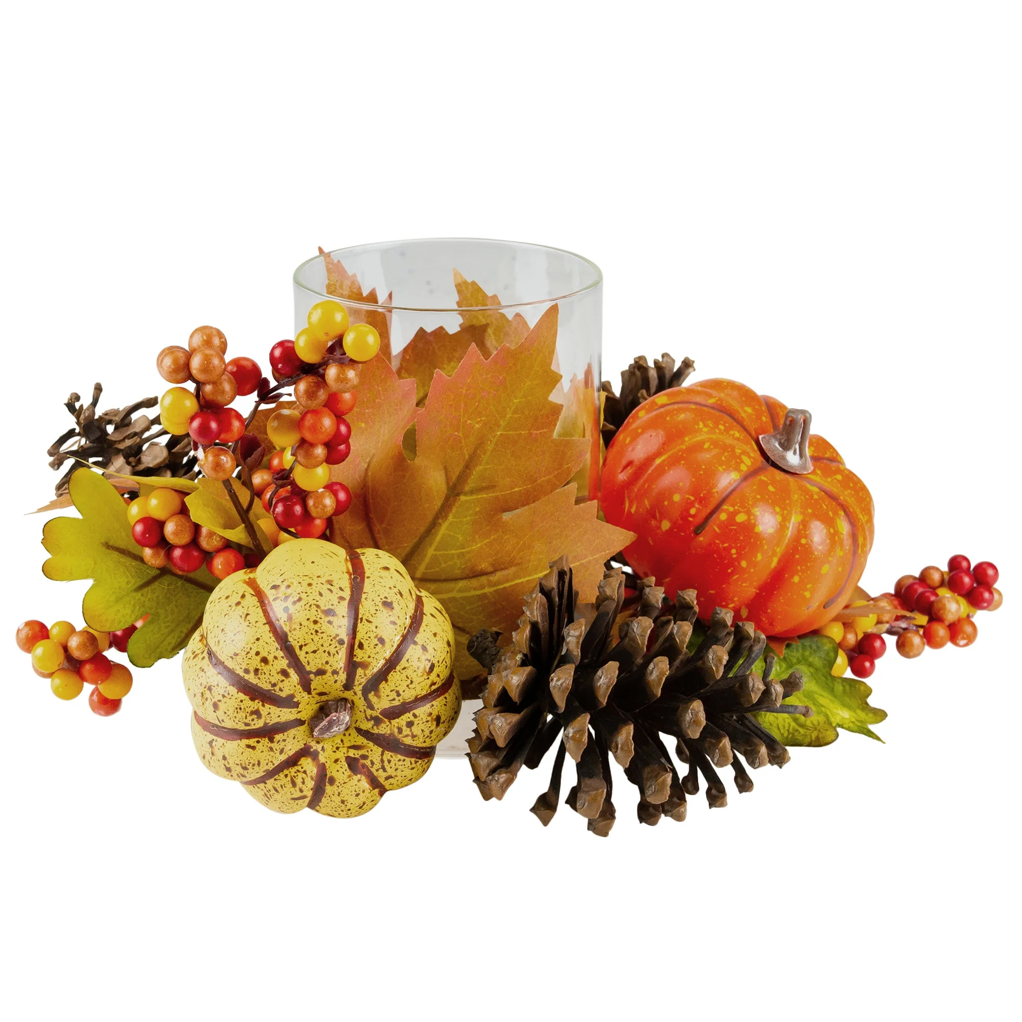 10" Pumpkin, Berry and Pine Cone Fall Harvest Tealight Candle Holder - Walmart.com | Walmart (US)