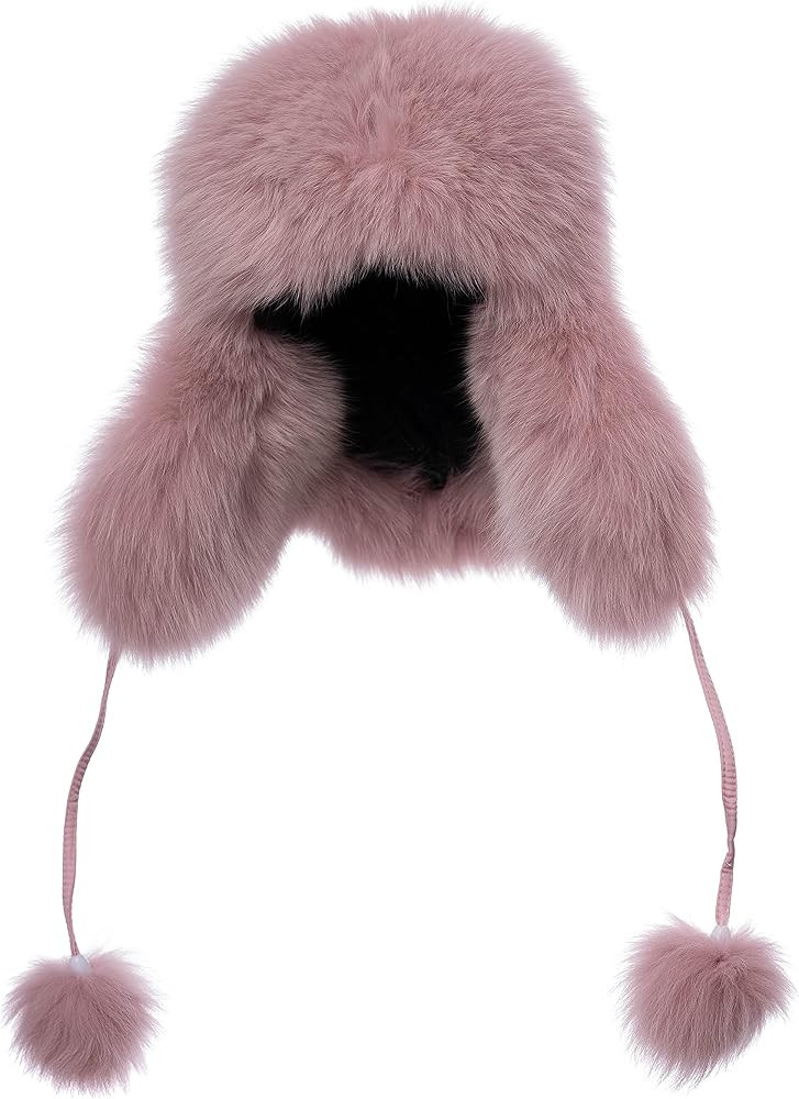 Real Fur Hat for Women - Fox and Raccoon Fur, Warm Trapper Style with Pom and Nylon Exterior | Amazon (US)