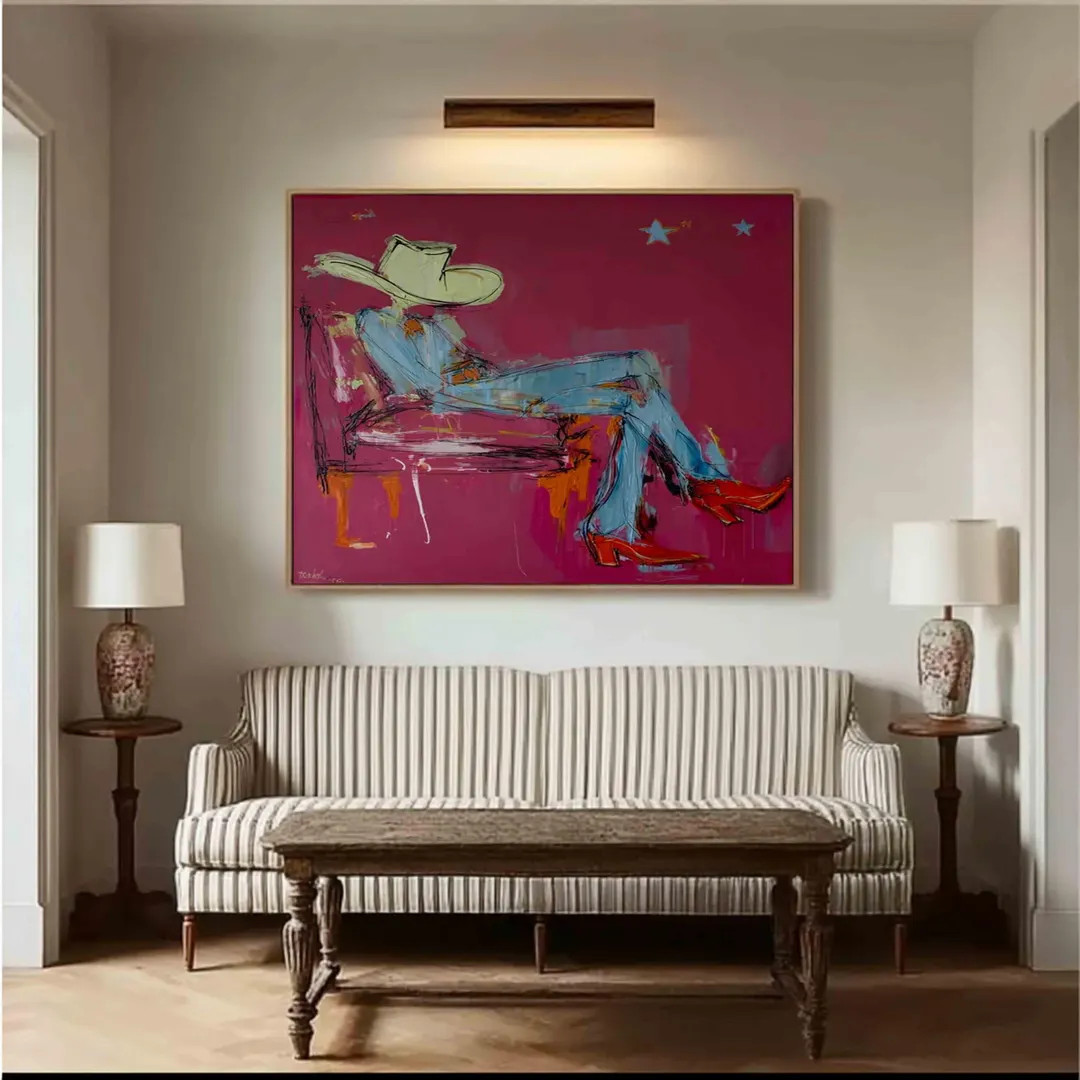 Abstract Cowboy Wall Art , Large Red Western Wall Art , Modern Expressionist Canvas Paingting, Su... | Etsy (Global)