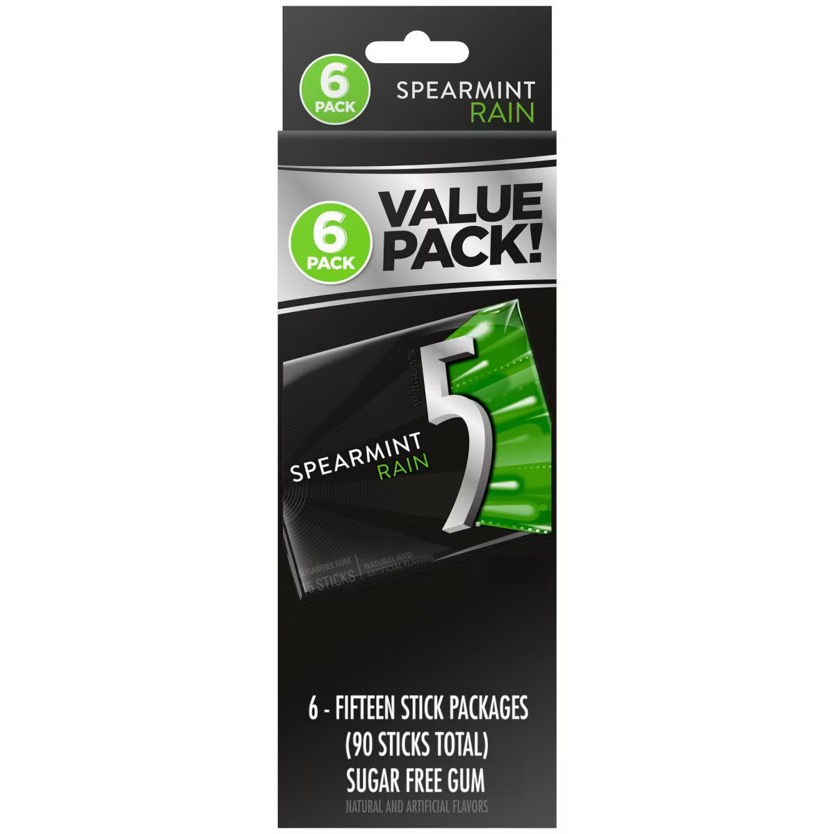 5 Gum Sugar-Free Spearmint Rain Chewing Gum - 15ct/6pk | Target