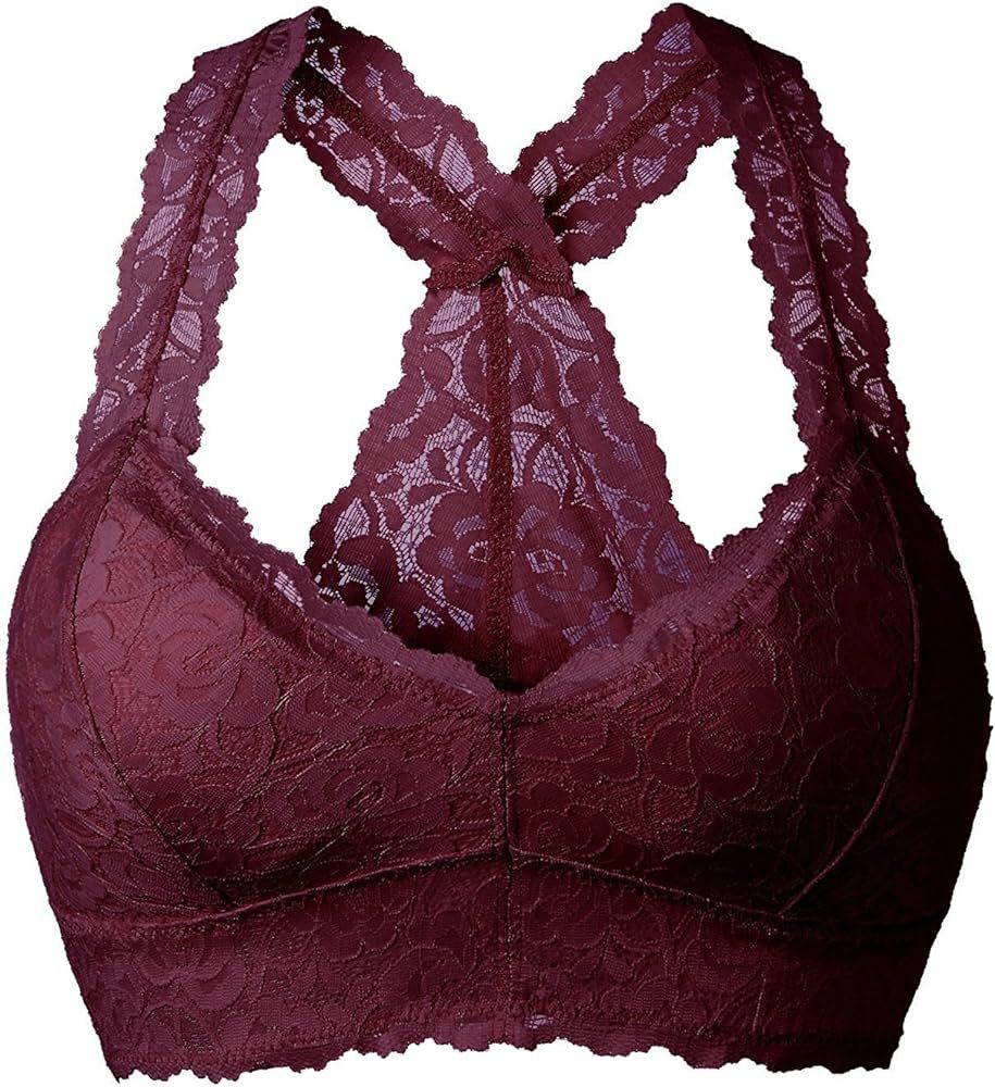 YIANNA Women Floral Lace Bralette Padded Breathable Sexy Racerback Lace Bra | Amazon (US)