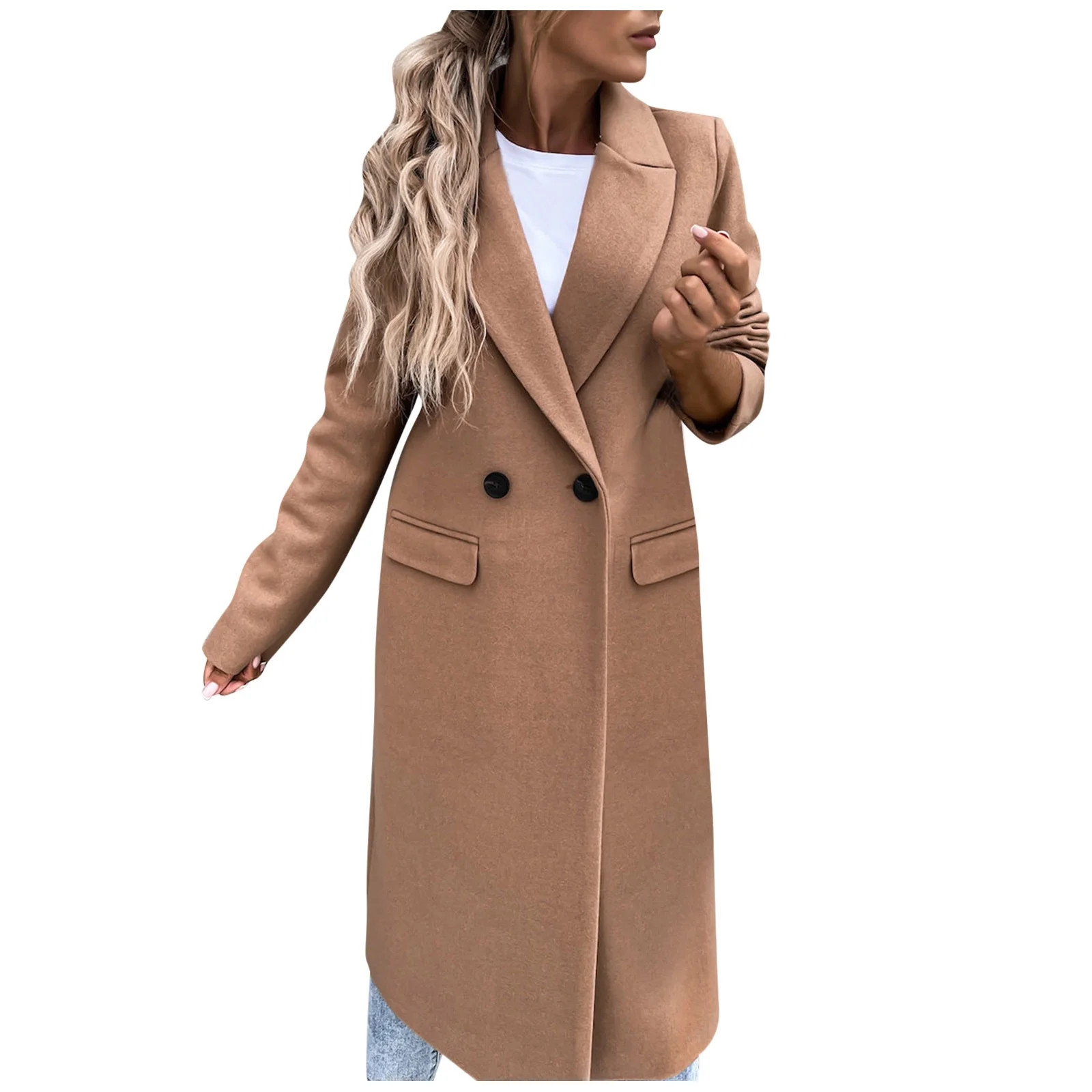 JDEFEG Long Coat For Women Wool Women's 2021 Autumn and Winter Coat Solid Long Sleeve Woolen Coat... | Walmart (US)