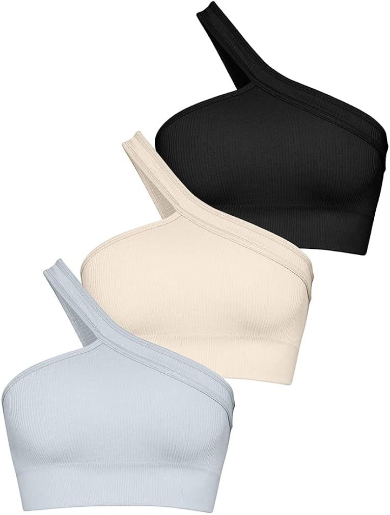 GXIN Women's Workout 3 Piece Seamless Ribbed Crop Tops Yoga Sexy Gym Casual Sport Clothes | Amazon (US)