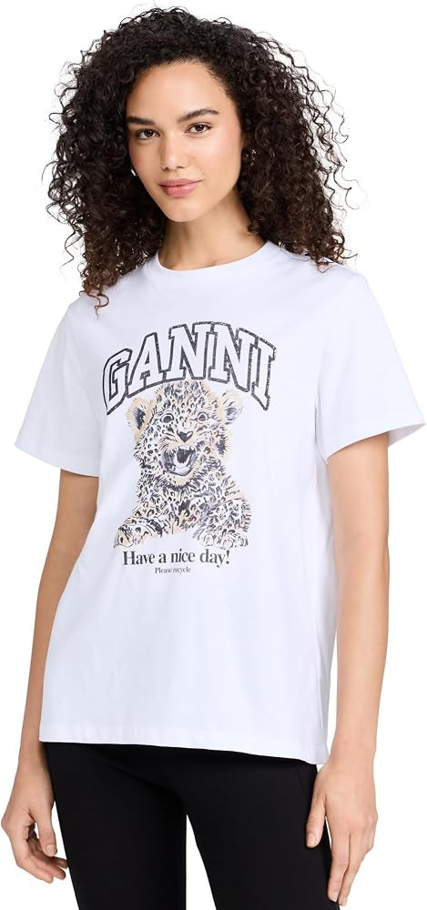 Ganni Women's Basic Jersey Leopard Relaxed T-Shirt | Amazon (US)
