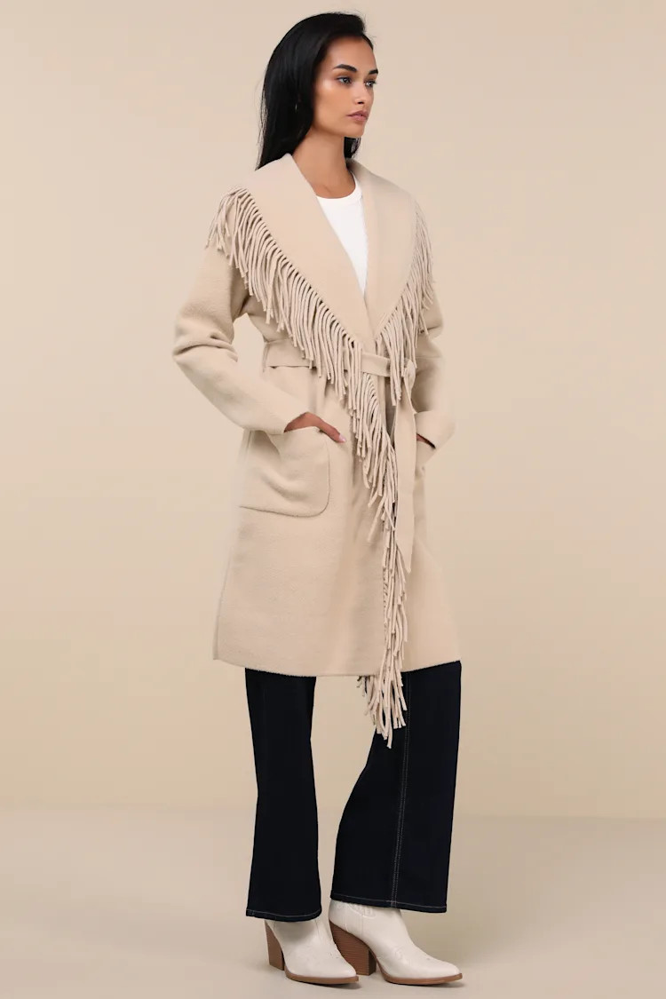 Mink Beige Eyelash Fringe Coatigan | Lulus
