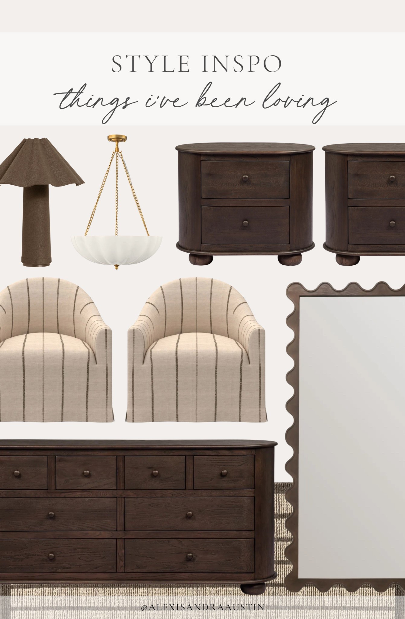 Roundup of all the things I’ve had my eye on lately! From Emma’s new scalloped mirror to this stunning new dresser find - showcasing all the things giving me inspo lately! 

Home finds, neutral home inspo, furniture favorites, accent chair, dresser details, walnut nightstand, table lamp, striped linen detial, scalloped floor mirror, neutral area rug, chandelier favorites, Wayfair, Lulu and Georgia, Home and Kids Co, Interior Define, spring refresh, living room refresh, collected style, moody decor inspo, shop the look!

#LTKSeasonal #LTKHome