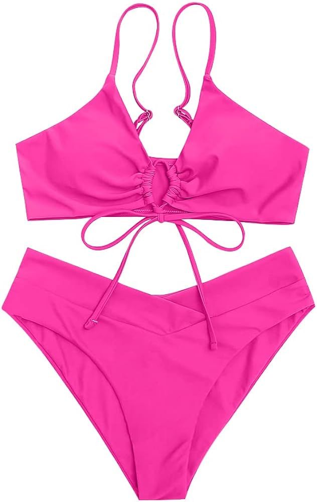 Sexy Bikini Set High Cut Swimsuit Set for Women Tie Knotte Bathing Suit 2 Piece | Amazon (US)