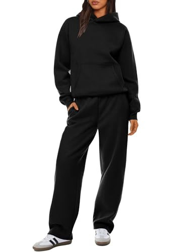 XIEERDUO Black Sweatsuit for Women 2 Piece Sweatsuits for Women Oversized Sweatsuit Track Suits for Women Set Hoodie and Sweatpants Set for Women L | Amazon (US)