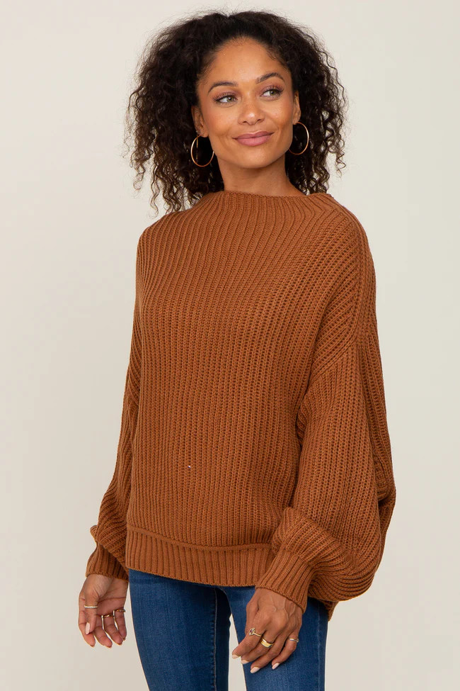 Camel Mock Neck Puff Sleeve Sweater | PinkBlush Maternity
