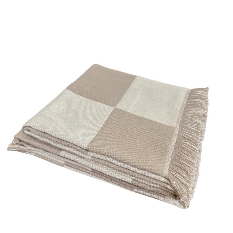 New Checkered Blanket Checkerboard Throw Blanket with Fringe - Color Tan Latte - 50x60 | Walmart (US)