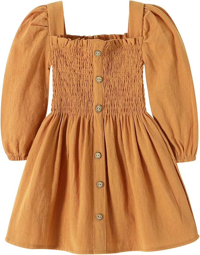 Happy Town Toddler Girl Dress Long Sleeve Play Wear Dress Baby Solid Color Casual Fall Winter Clo... | Amazon (US)