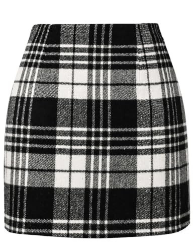 AURUZA Women's Plaid Pencil Mini Skirt, High Waisted Bodycon Above Knee Skirt with Invisible Side Zipper for Fall Winter Christmas Holiday Casual Outfits, Shopping and Parties Black | Amazon (US)