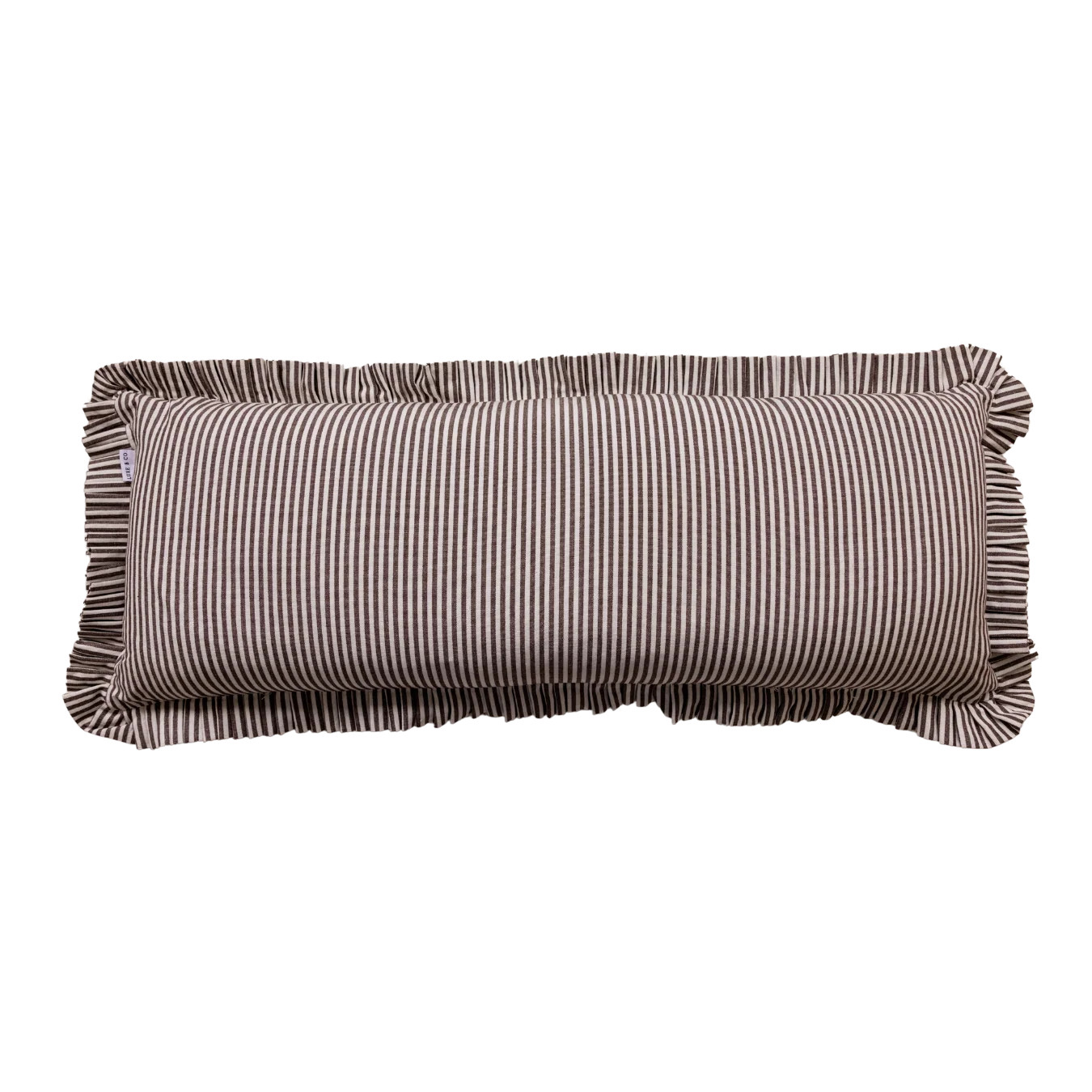 Ruffle Bolster Pillow Cover Brown White Stripes | luxe bCO