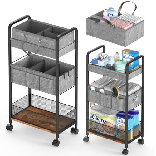 LIDTOP 2In1 Baby Diaper Caddy & 3-Tier Rolling Diaper Cart, Diaper Caddy Organizer Cart with Dividers, Mobile Metal Utility Cart for Nursery Essentials, Detachable Bedside Cart, Large Capacity | Amazon (US)